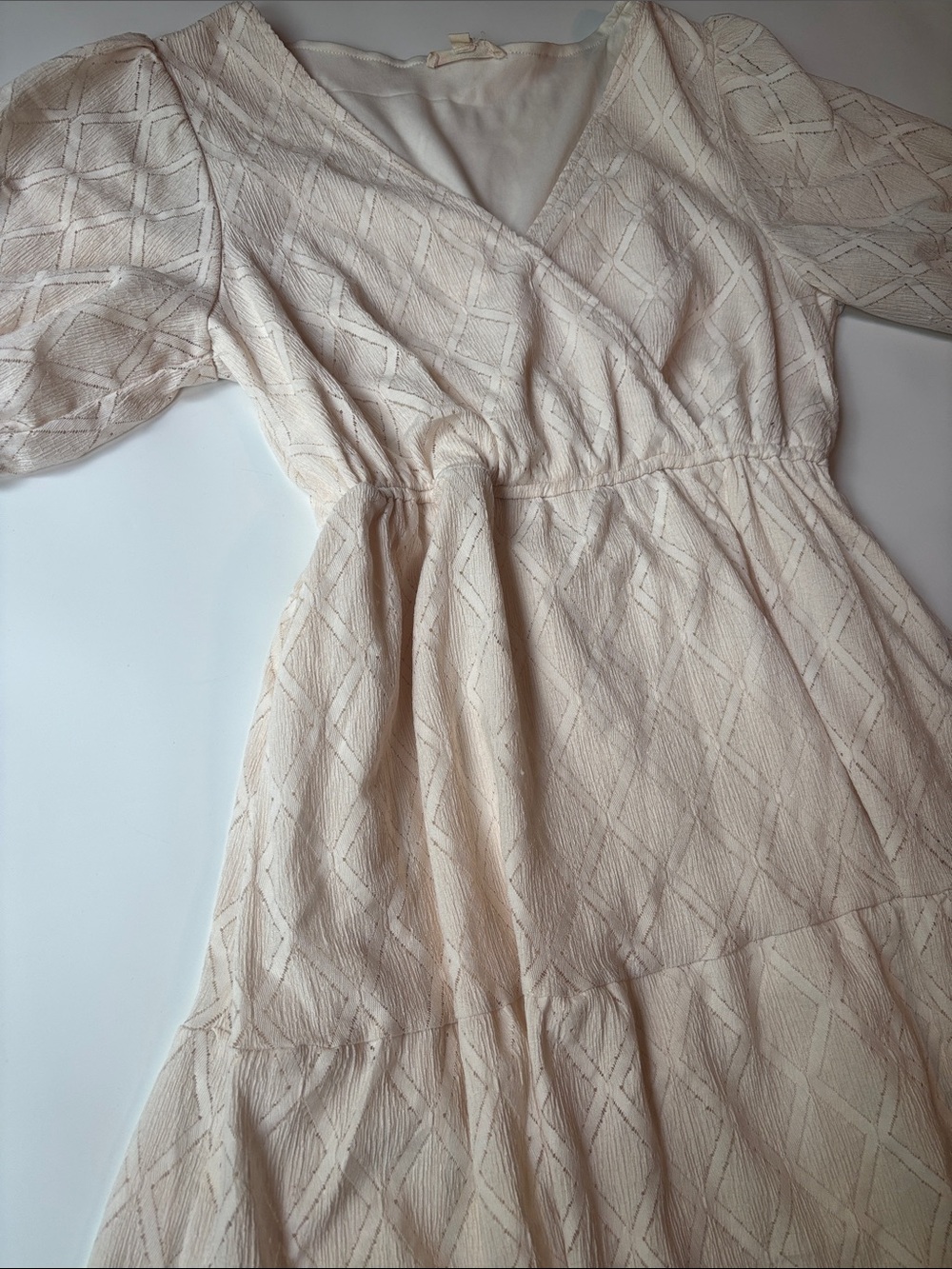 Women's Cream Textured V-Neck Mini Dress